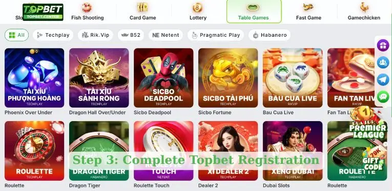 Step 3: Complete Topbet Registration